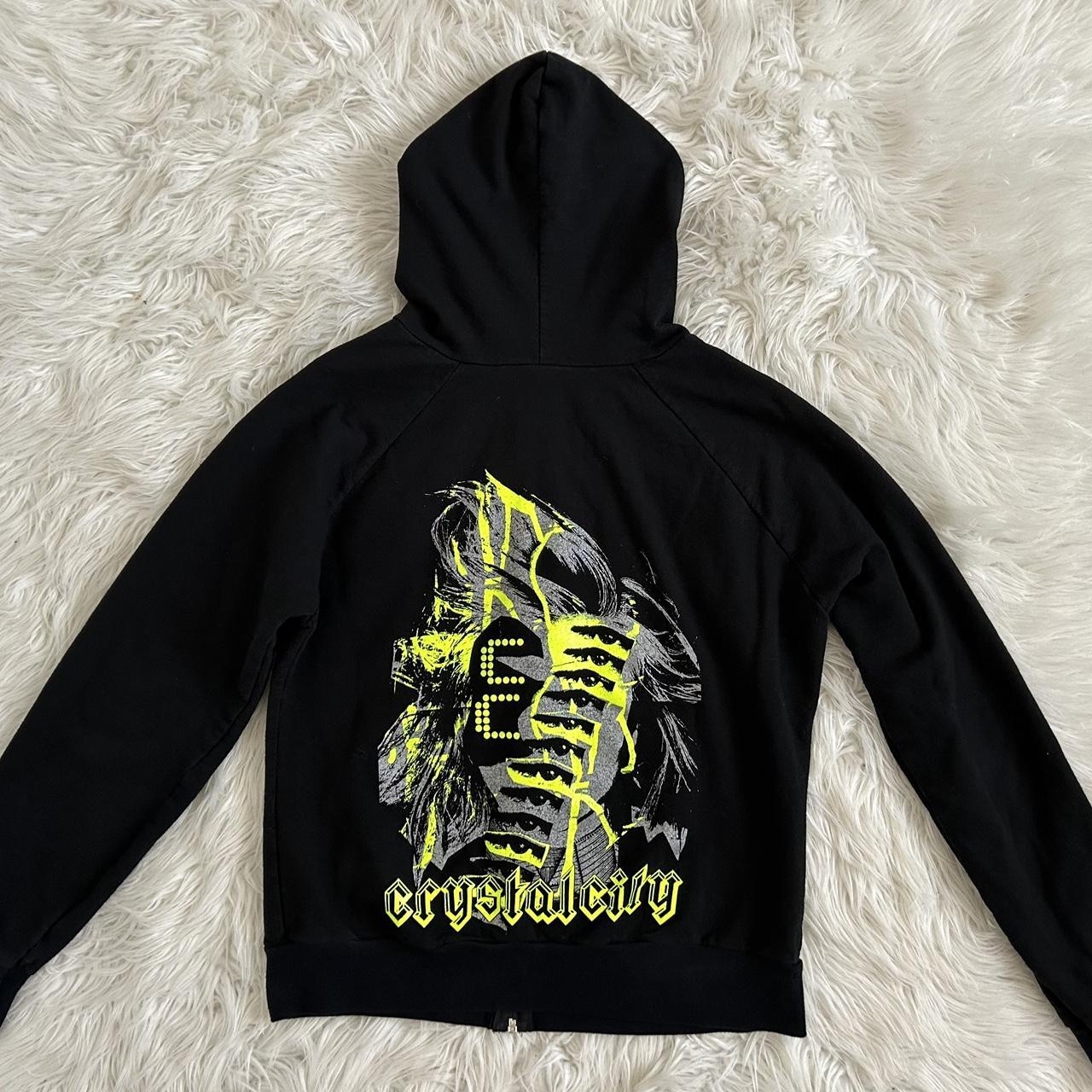 Trashy Y2K 2000s Mall Goth Black Hoodie With Neon | Depop