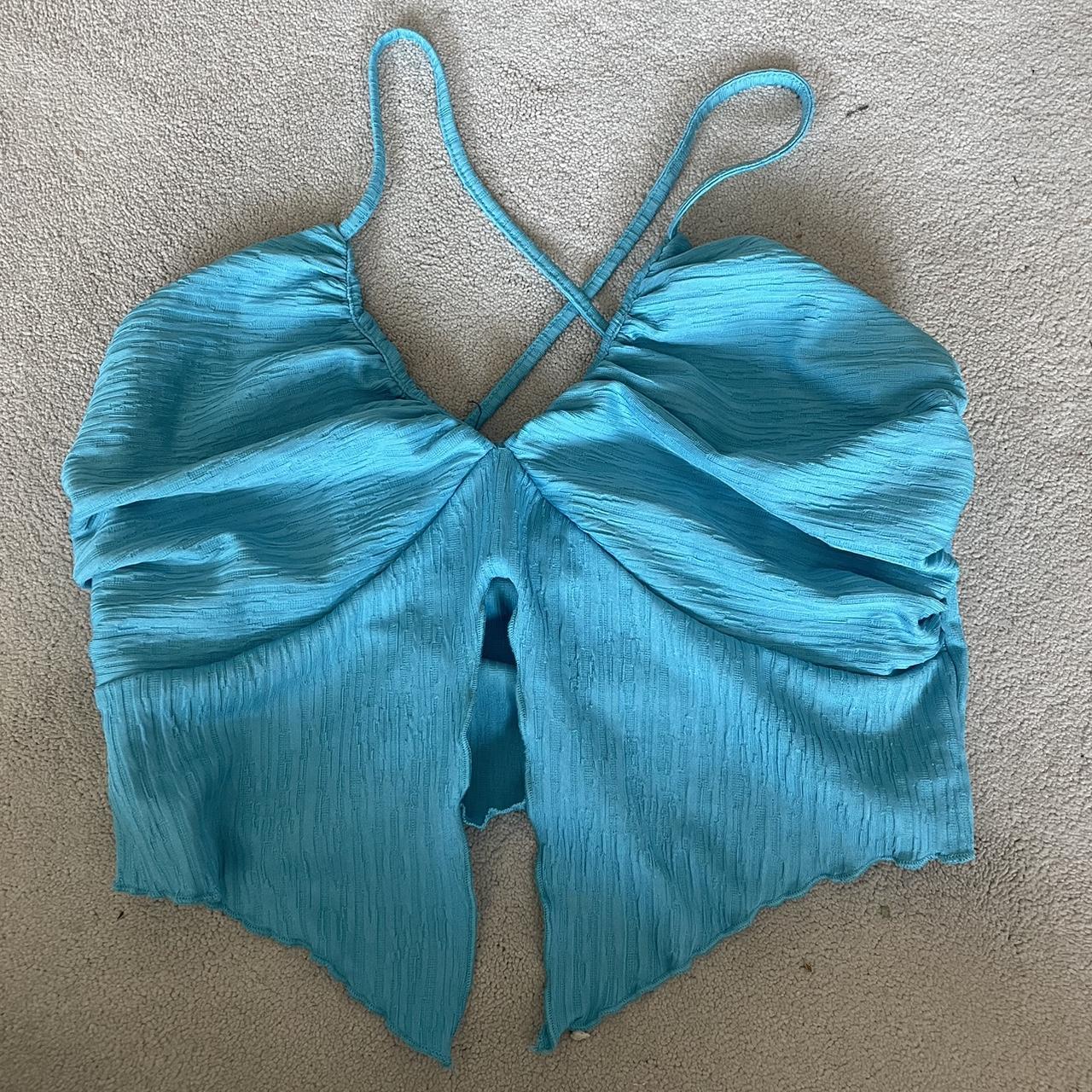 urban outfitters butterfly ruched blue crop top... - Depop