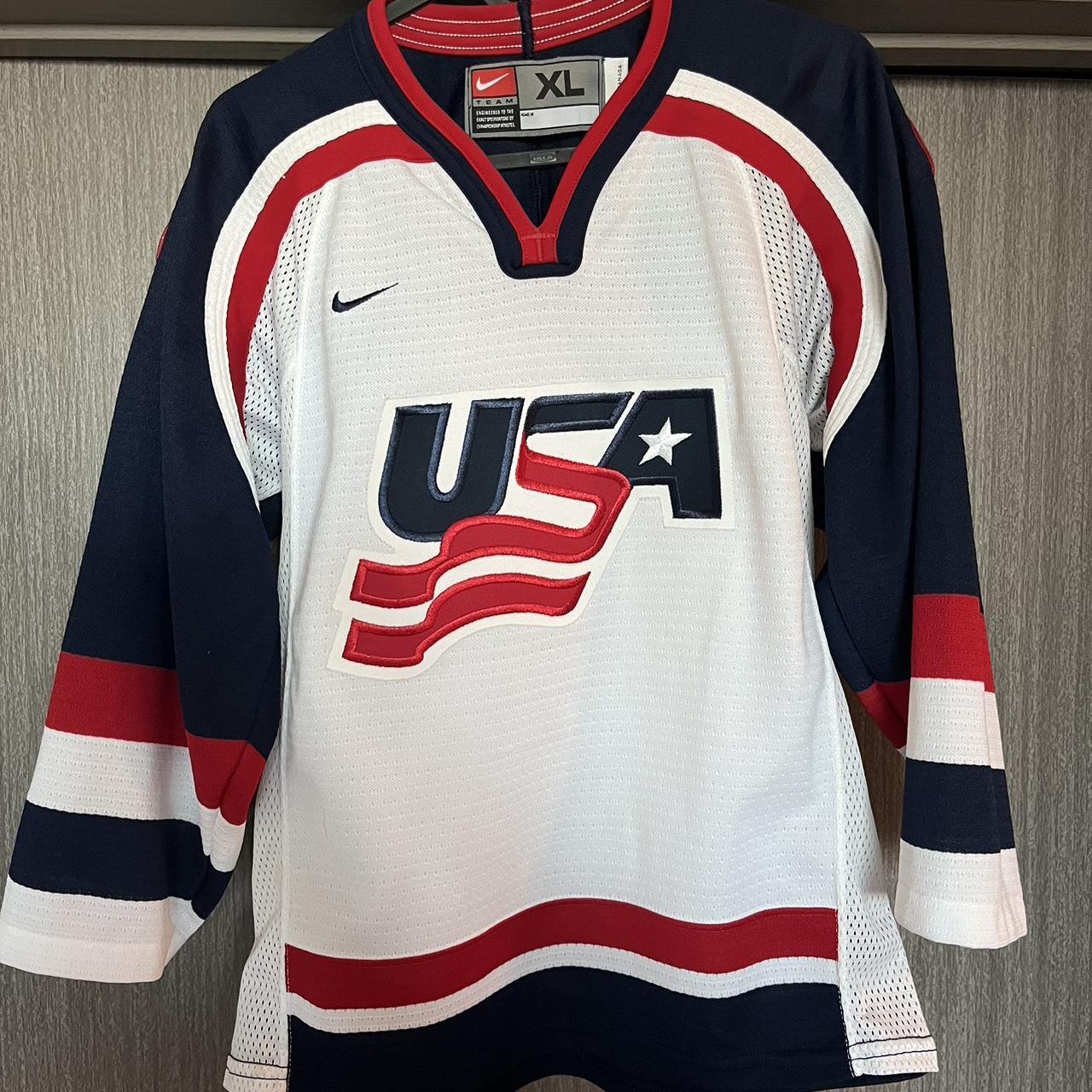 Nike USA Hockey Jersey. Kids size XL. Small stain... - Depop