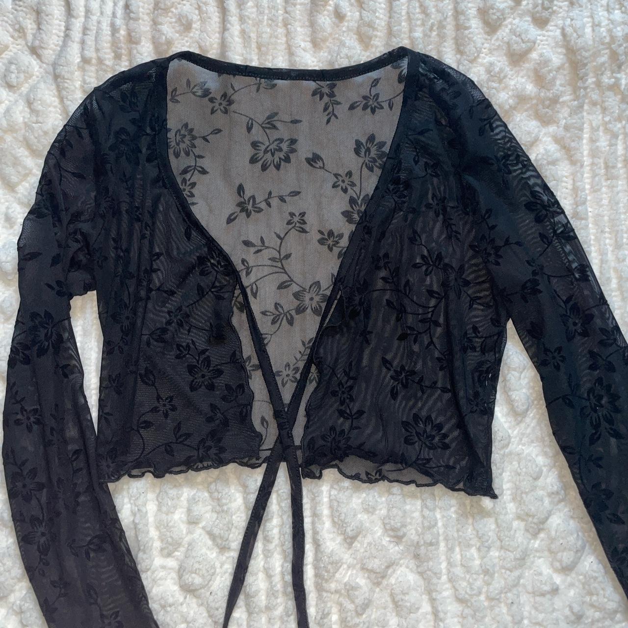 lacey sheer black cardigan. cardigan is cropped and... - Depop
