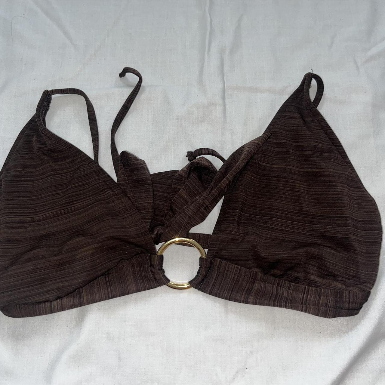 Vintage Brown swimsuit top with ring in the middle - Depop