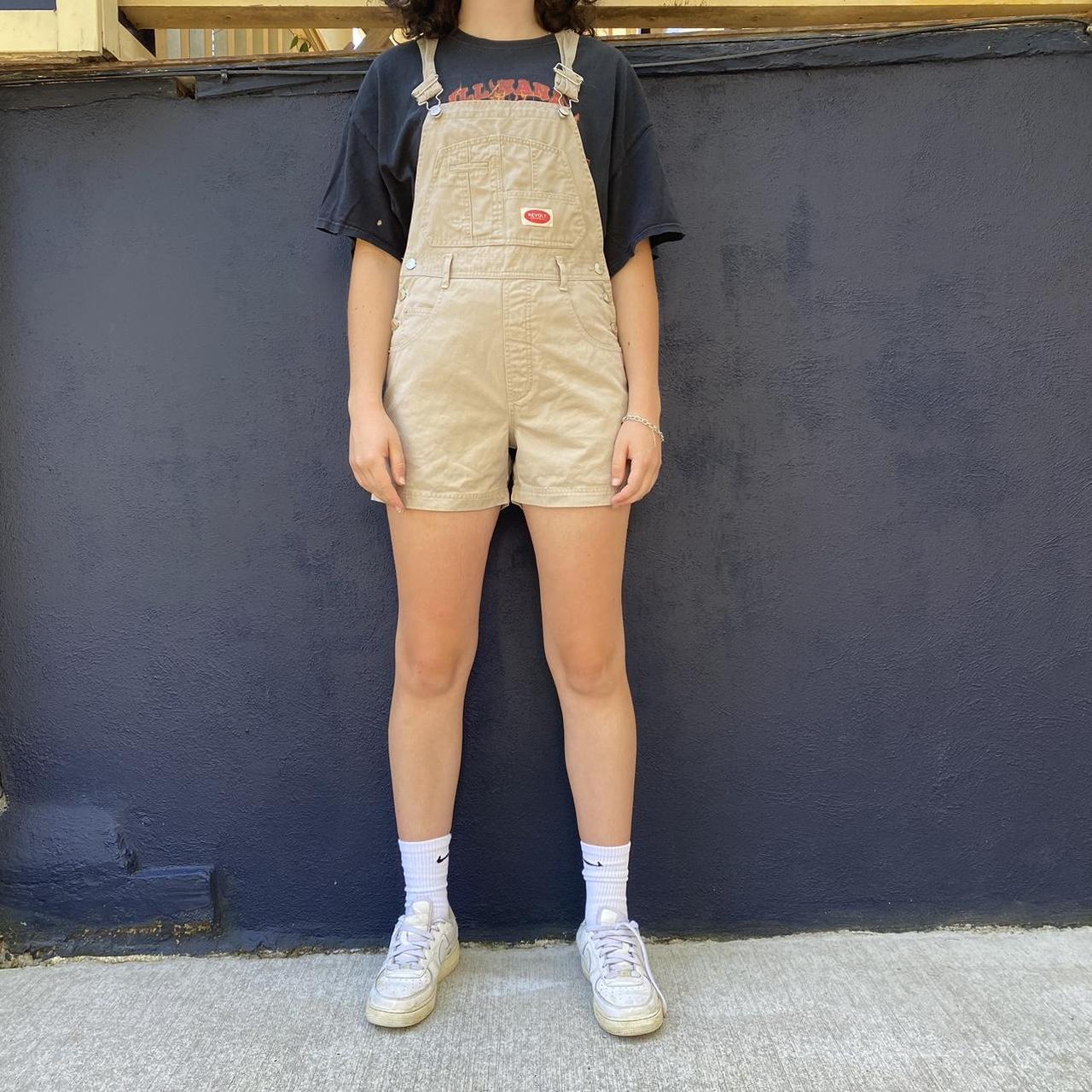 Vintage 90s tan Revolt shorts overalls!! These are... - Depop