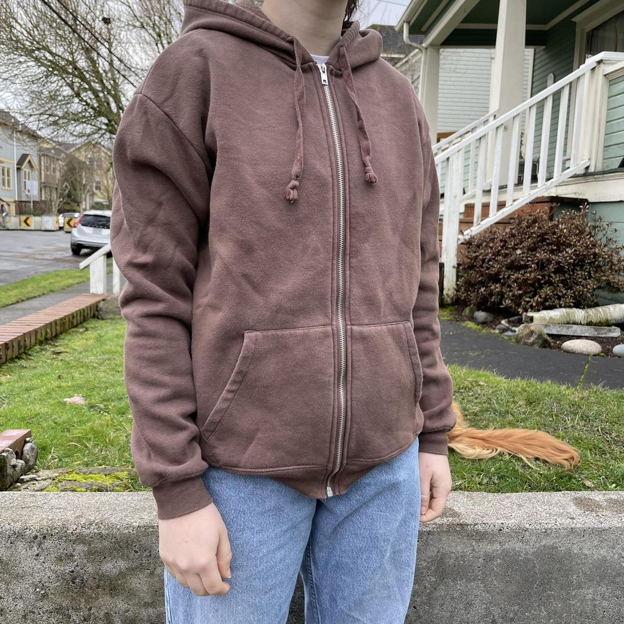 Super cool chocolate brown zip up hoodie! This is so... Depop