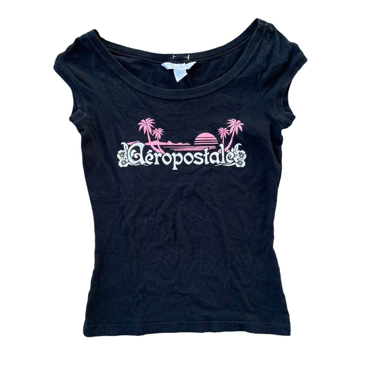 aeropostale baby tee black baby tee with beachy... Depop