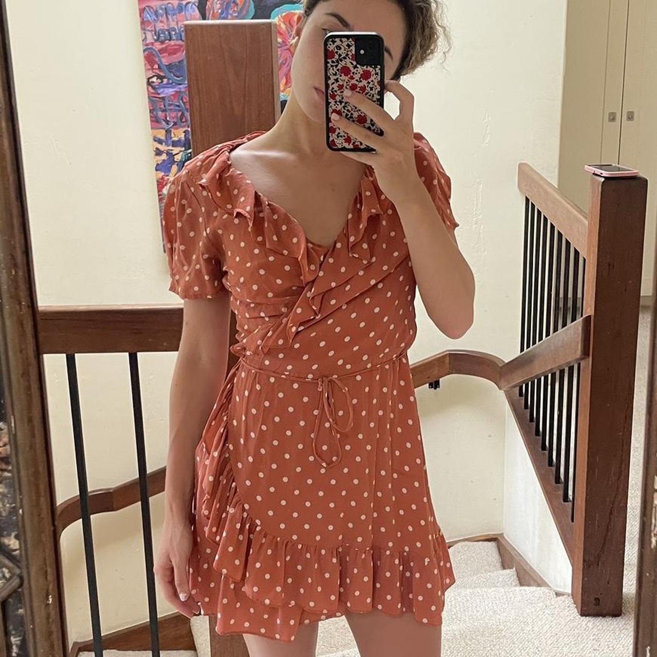 Burnt orange store polka dot dress