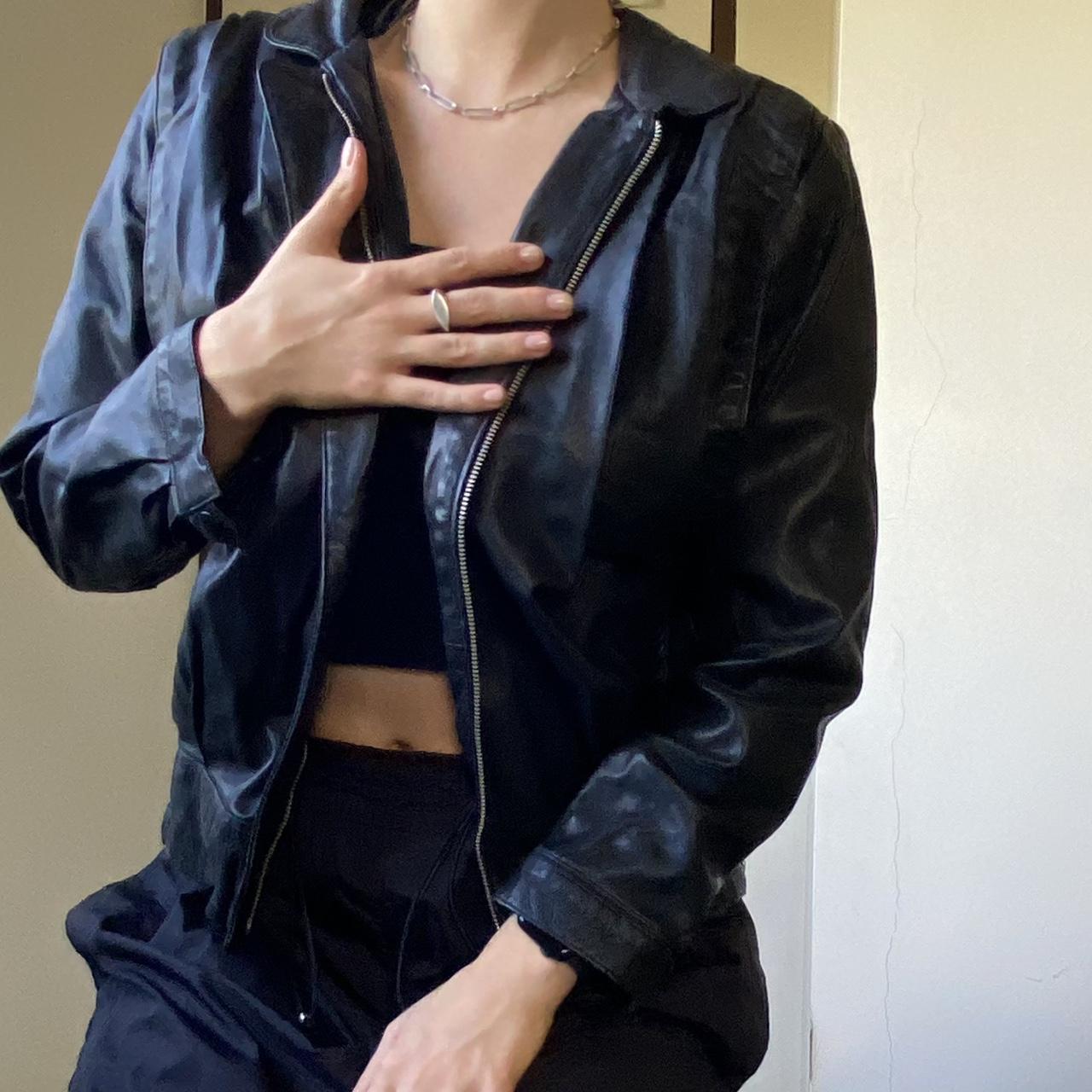 Vintage black leather bomber jacket ‘Great... - Depop