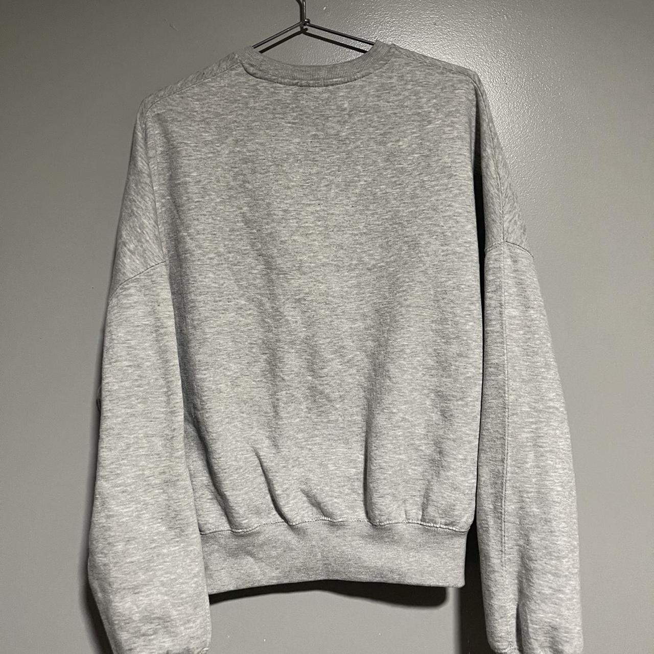 Bershka Grey Oversized Crewneck sweatshirt PLEASE... - Depop