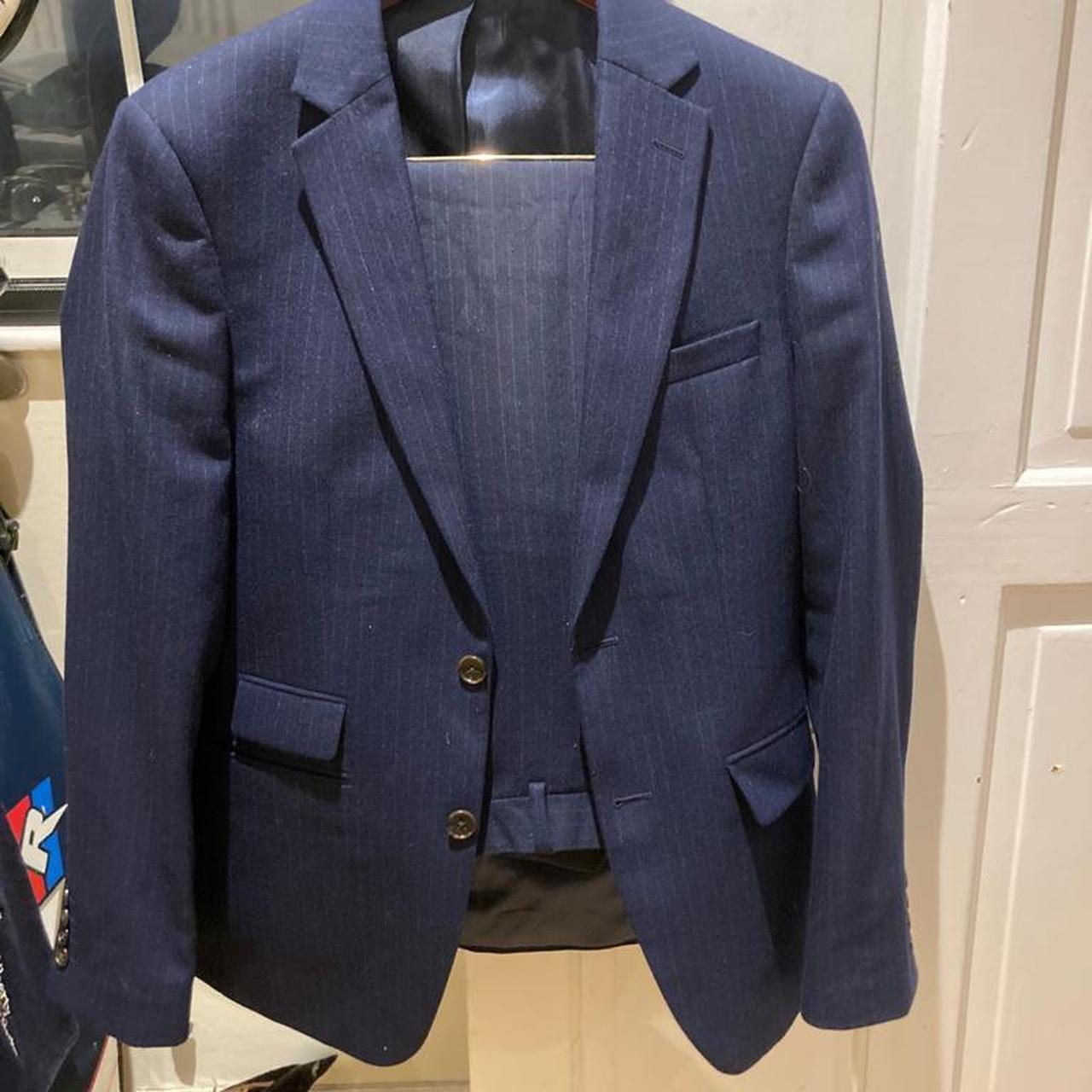 Moss Bros men’s suit - navy pinstripe Jacket 48... - Depop