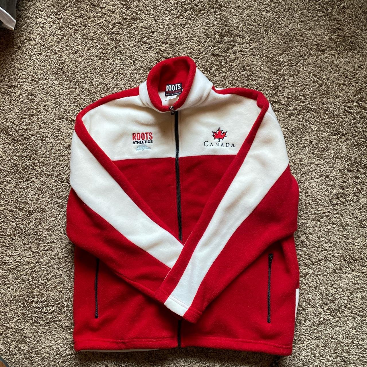 Roots Men's Red and Cream Jacket Depop