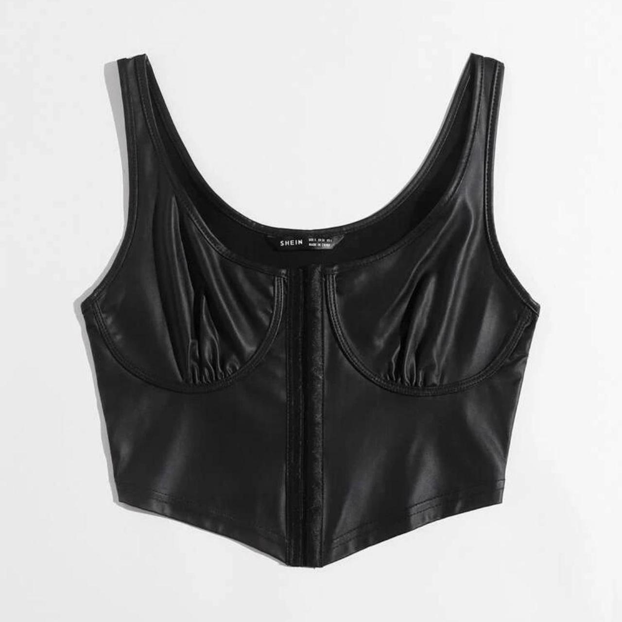 faux leather bustier crop top and have corset like - Depop