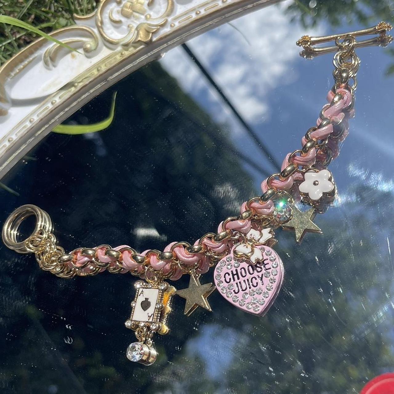 Juicy couture bracelet 💕 Pink jeweled logo bracelet - Depop