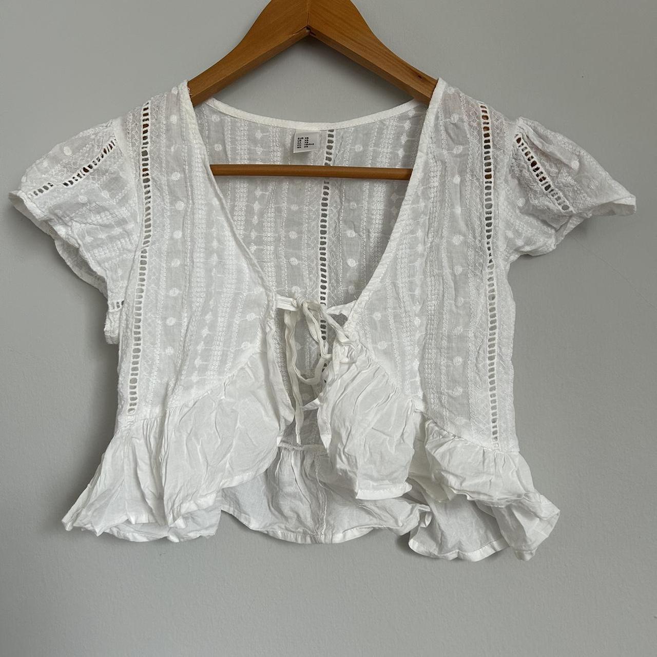 100% cotton super cute trendy white frilly sheer top... - Depop