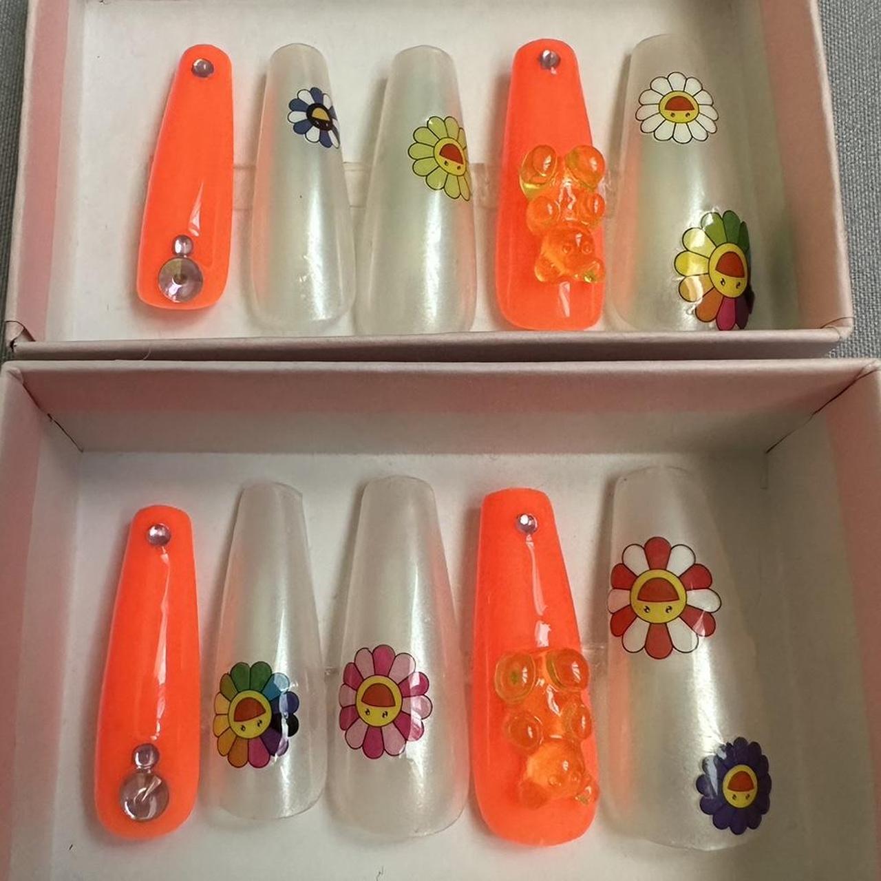 Takashi Murakami Press On Nails 🧡💐🧸 Details: Orange... - Depop