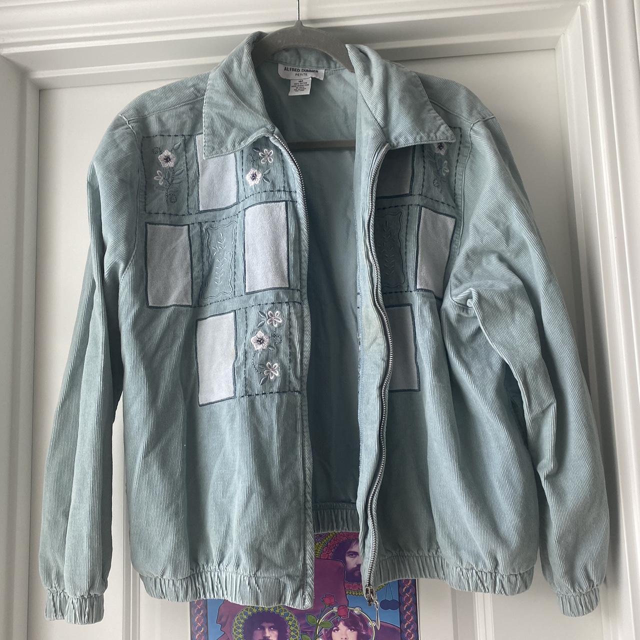 blue corduroy embroidered jacket size xs Depop