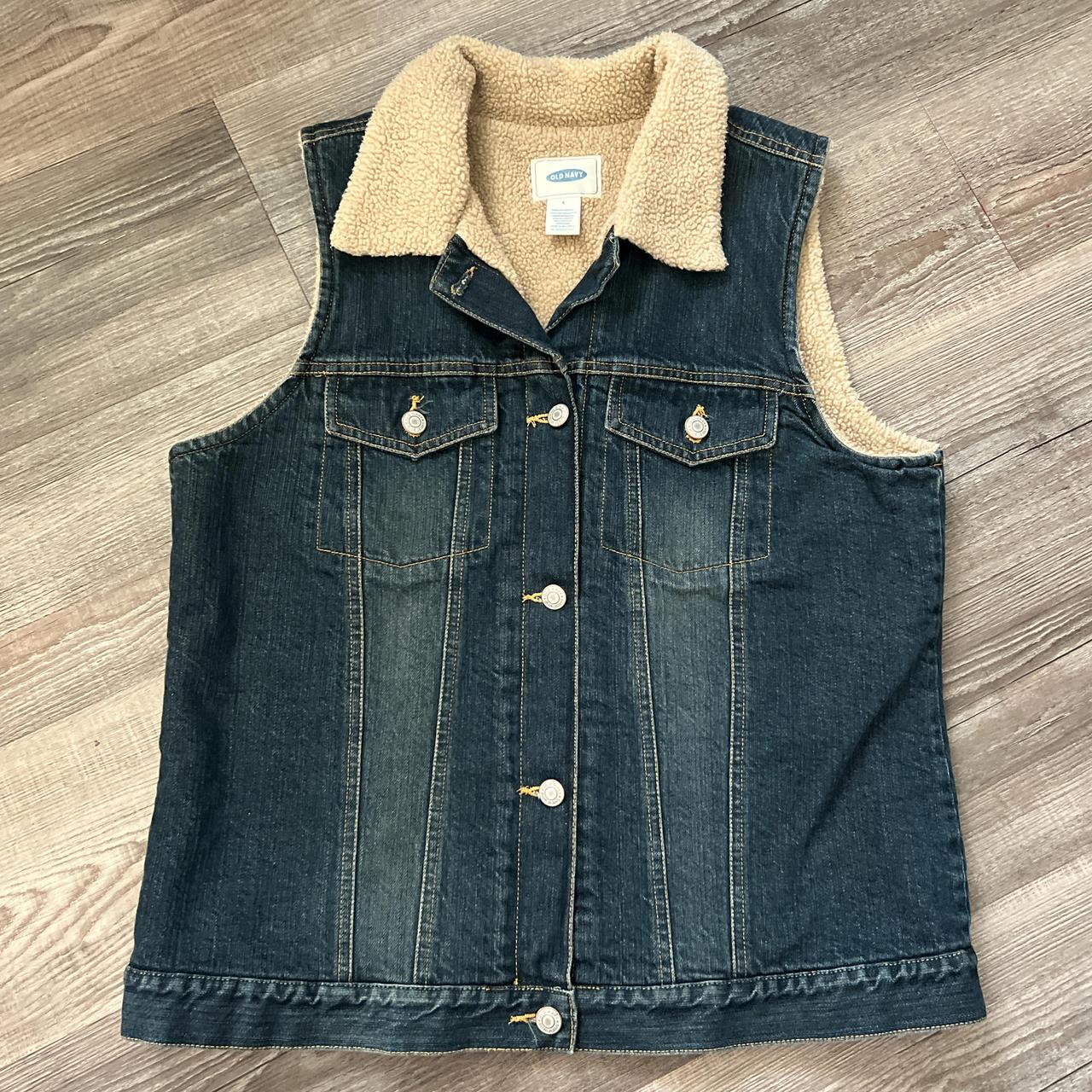 Old Navy denim vest with fuzzy lining jeanvest. Depop