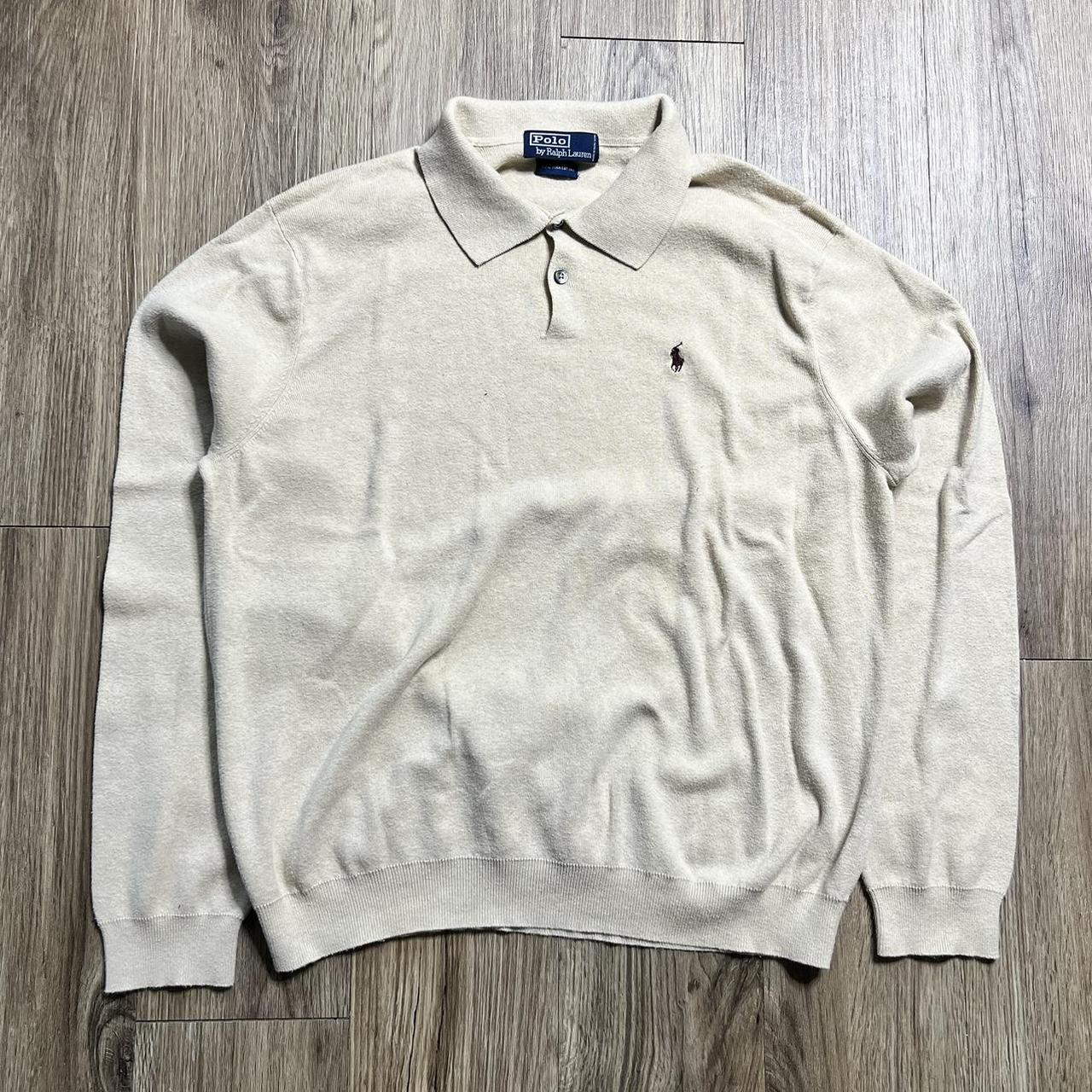 Polo Ralph Lauren Men's Tan and Cream Jumper | Depop