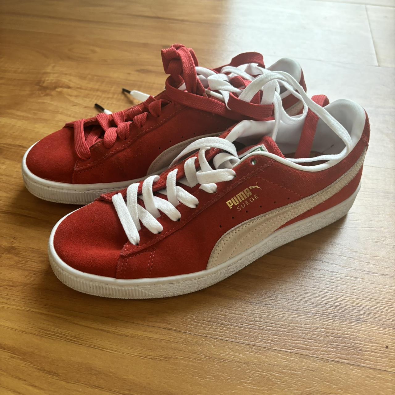 Puma red suede sneakers - comes with red and white... - Depop