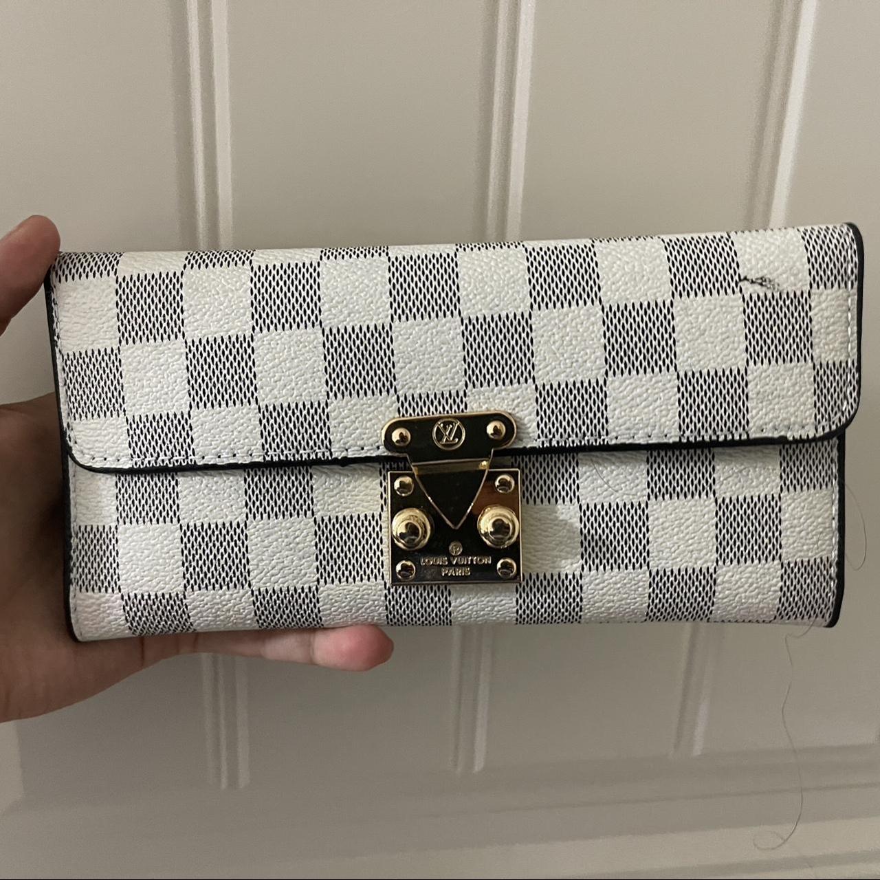 louis vuitton black and white checker wallet. dm if... - Depop