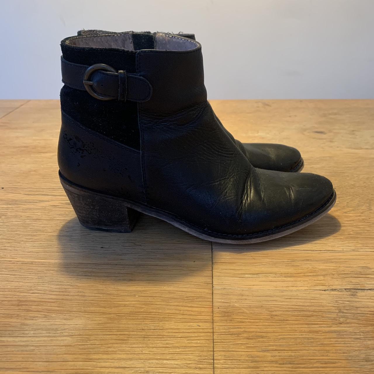 FatFace black leather ankle boots with suede and... - Depop