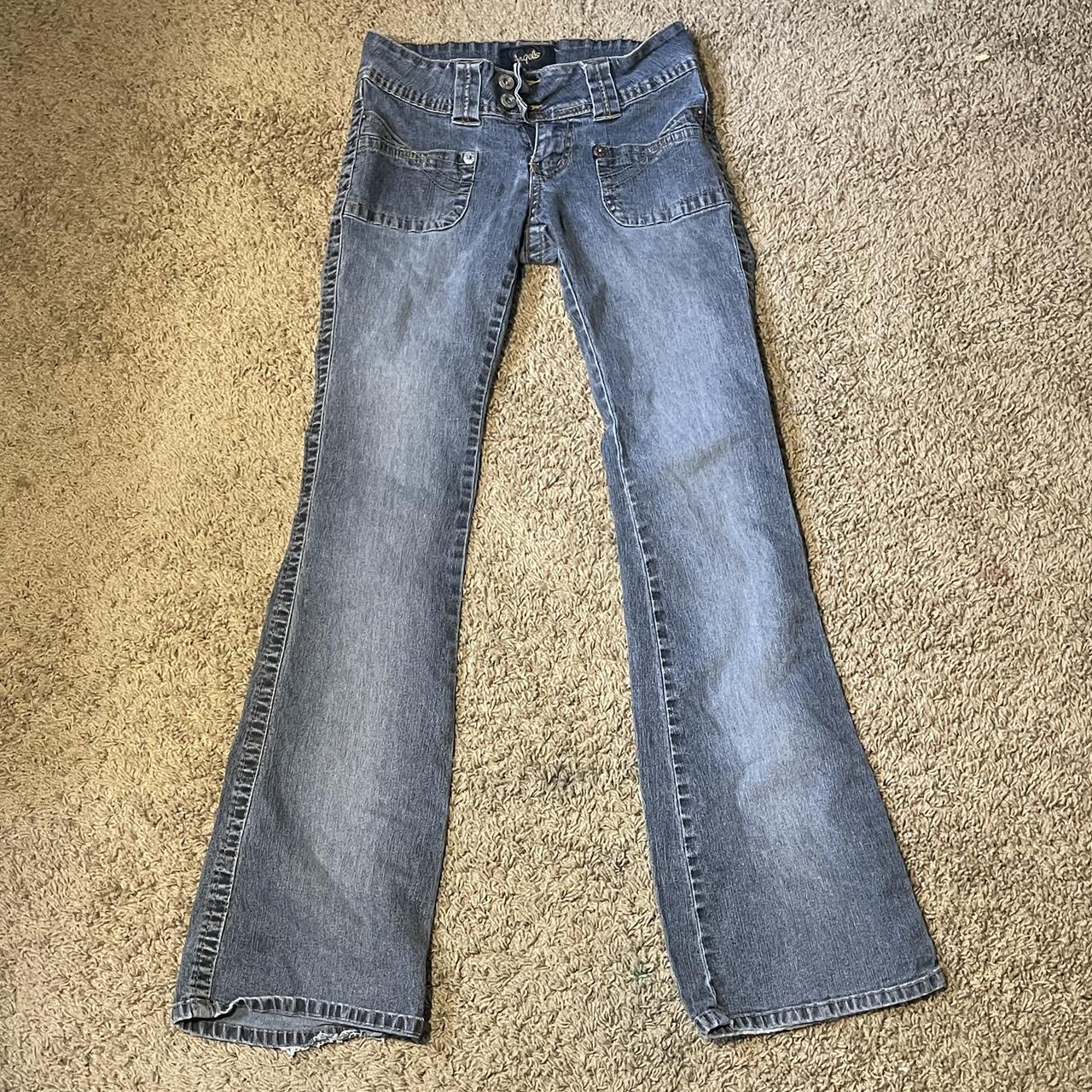 Distressed low rise 2000s denim flare pants So... - Depop