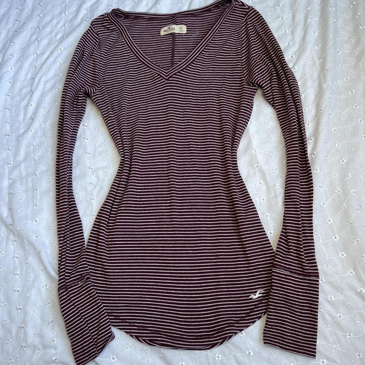 2000s maroon and white long sleeve Color is most... - Depop