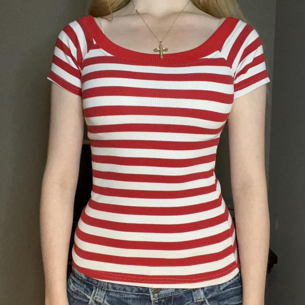 Red and white striped baby tee Fits like an extra... Depop