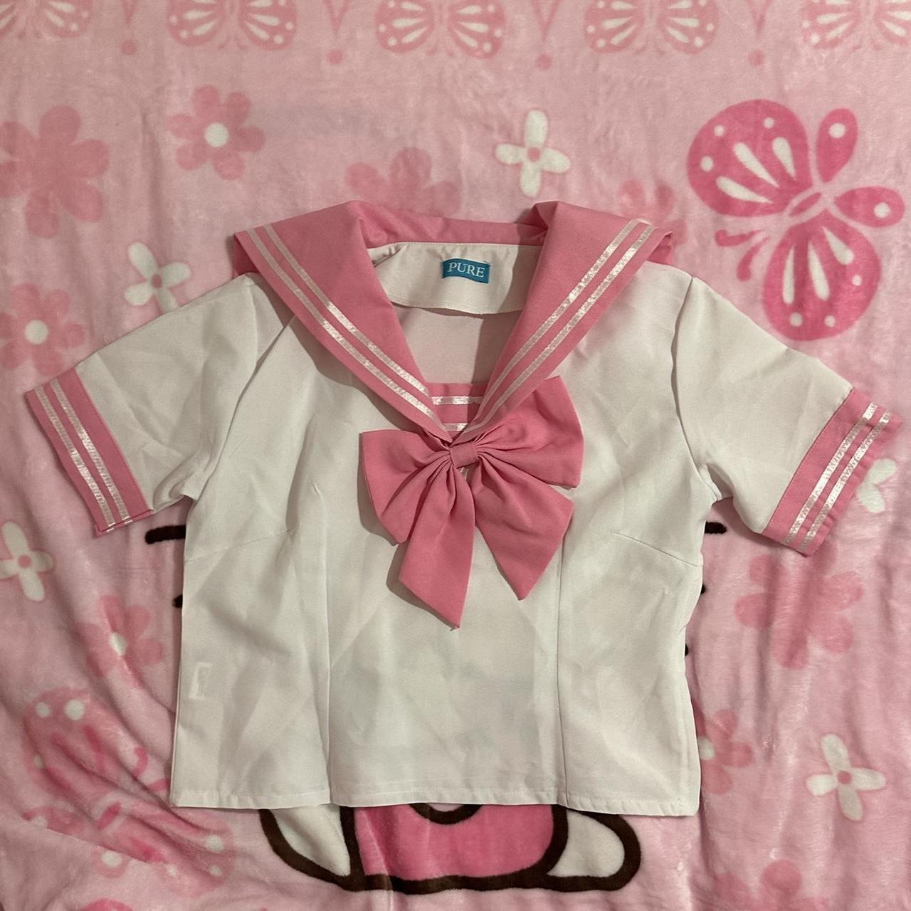 Pink and white sailor uniform set with detachable... Depop