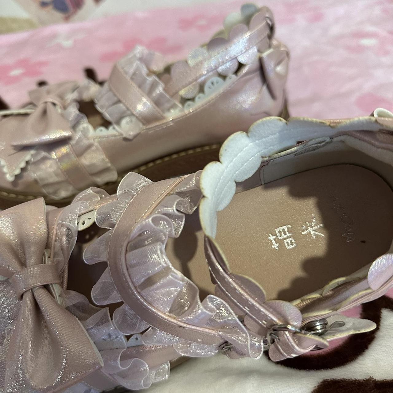 Pink lolita shoes with bows and frills on the... Depop