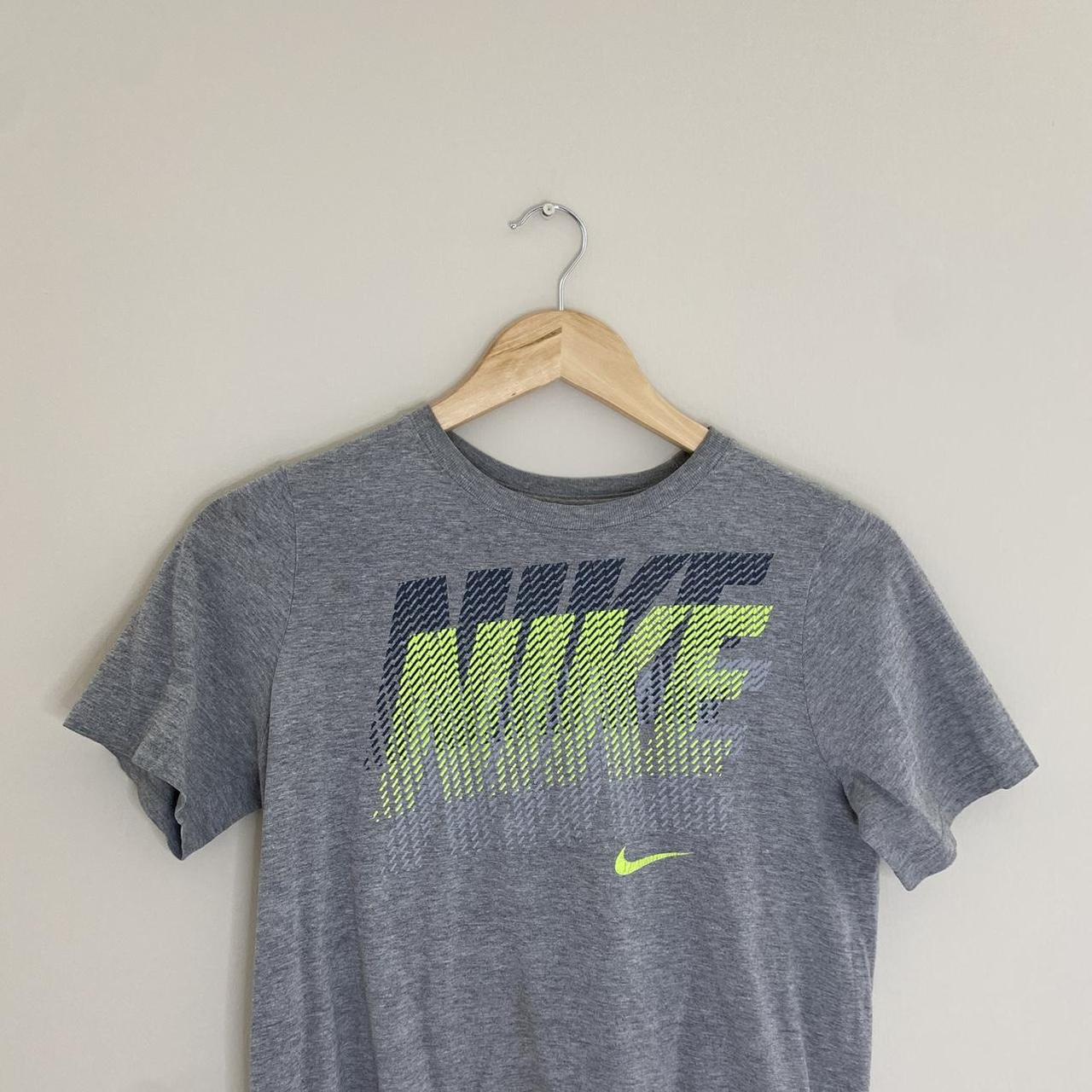 Nike T-shirt - Printed logo - Grey and yellow... - Depop