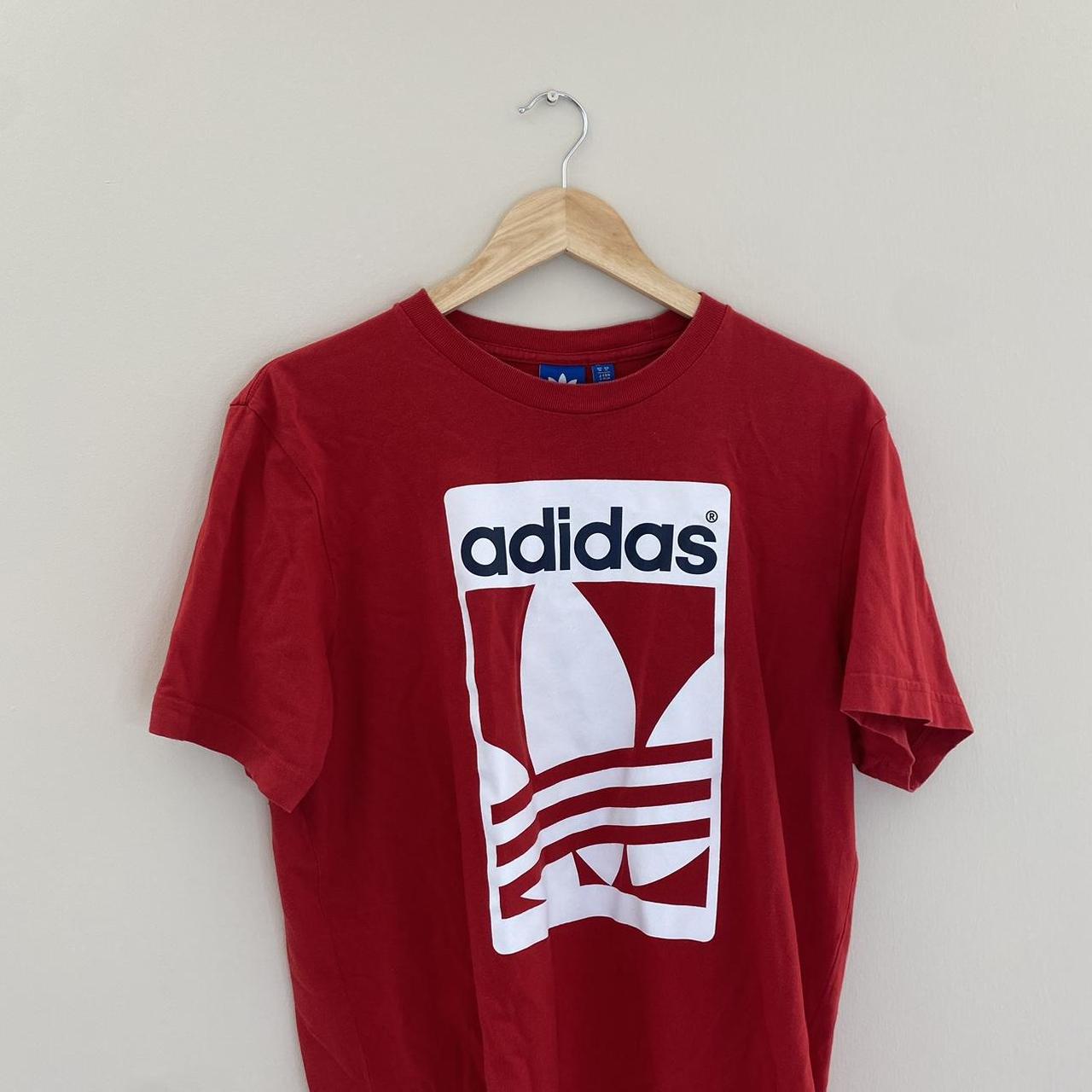 Adidas logo T-shirt - Printed logo - Red and white... - Depop