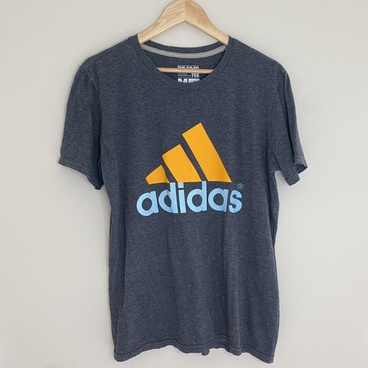 Adidas logo T-shirt - Printed logo - Grey, orange... - Depop