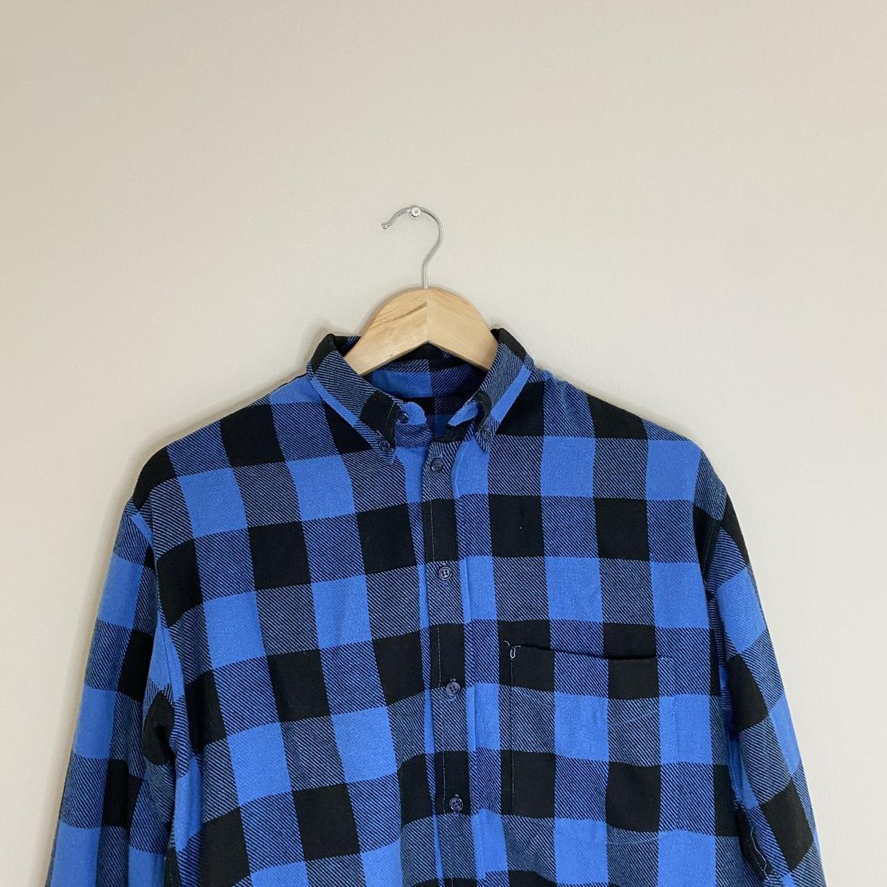 Vintage checked flannel shirt - Black and blue... - Depop