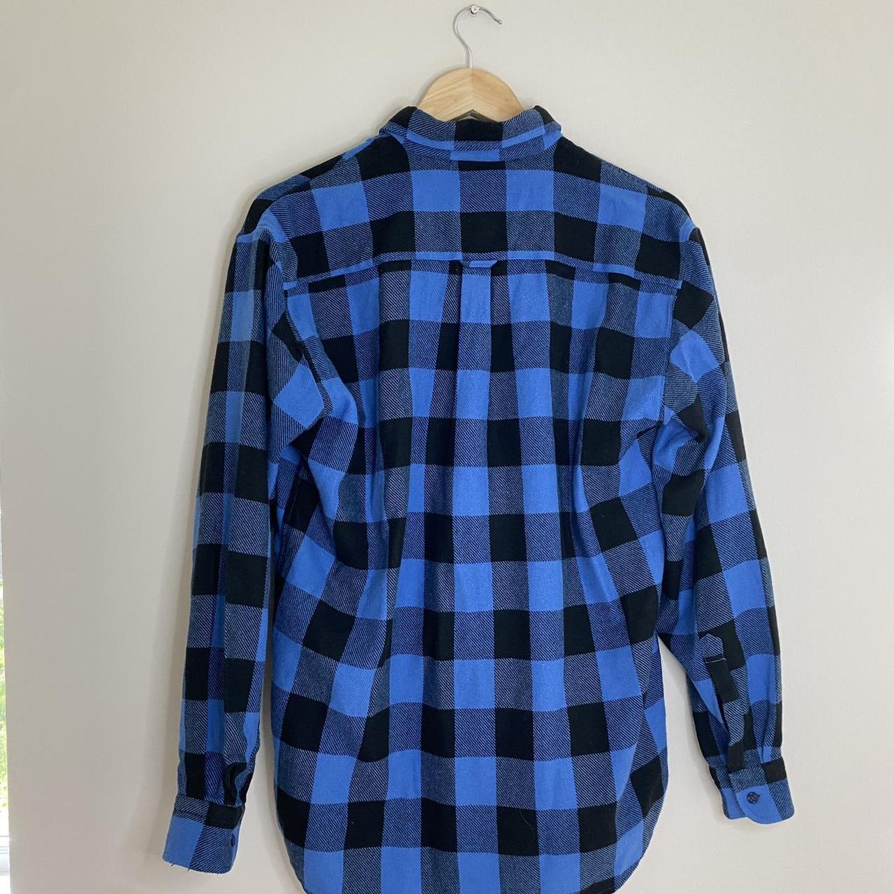 Vintage checked flannel shirt - Black and blue... - Depop