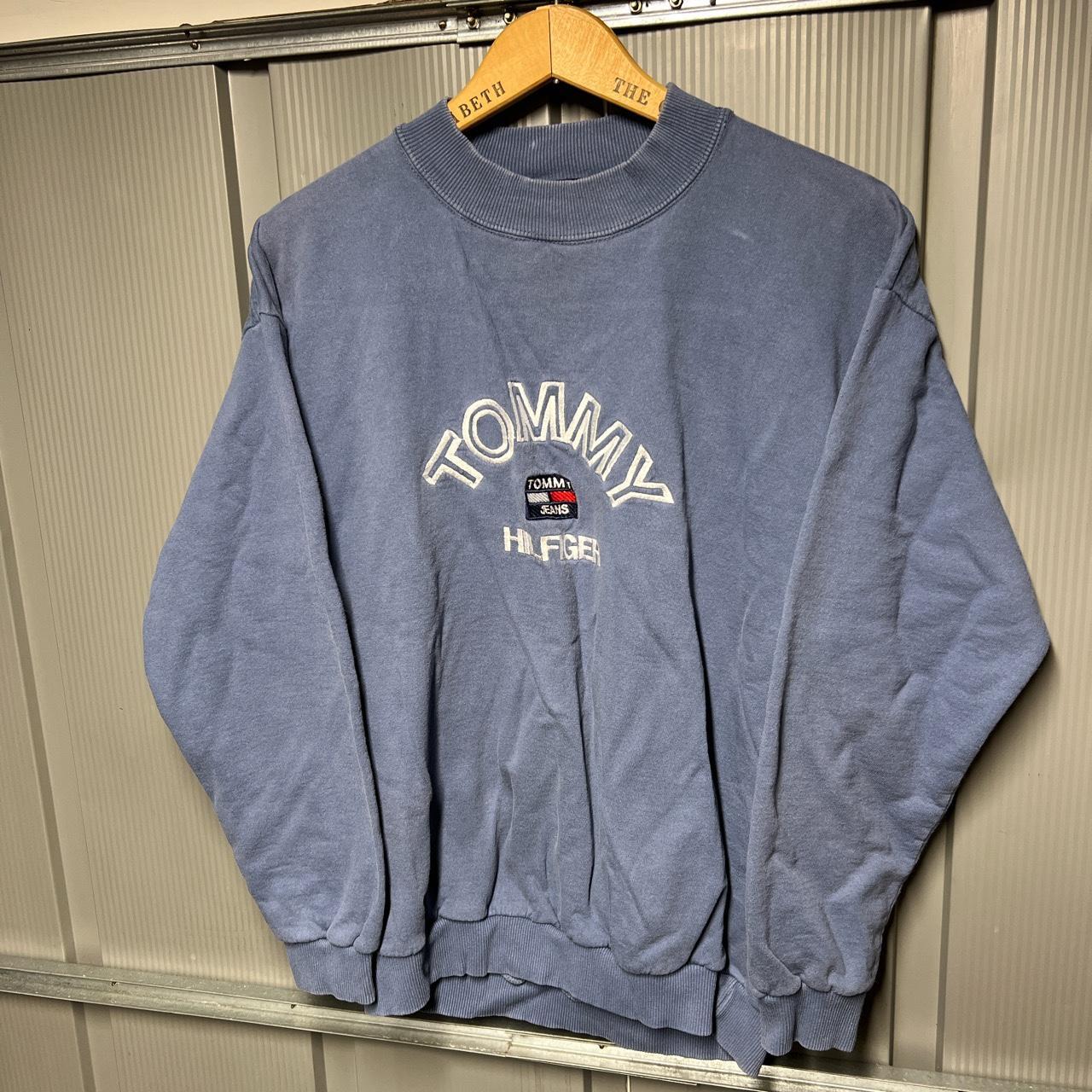 Vintage 90’s Tommy Hilfiger All Embroidered Crewneck... - Depop