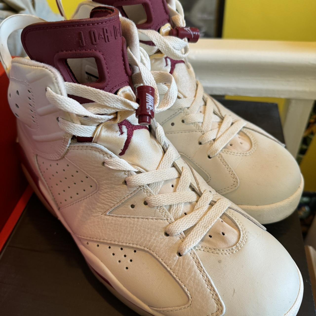 burgundy and cream jordans