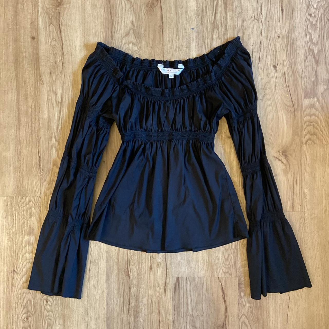 Off the shoulder black milkmaid top with empire... - Depop