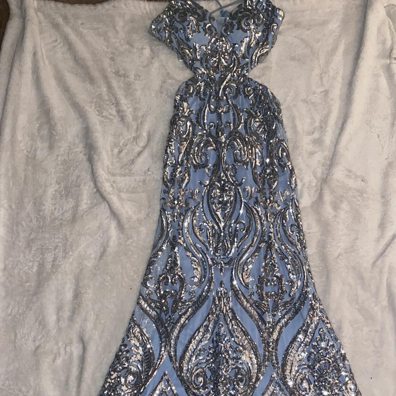 Windsor Women's Blue and Silver Dress Depop