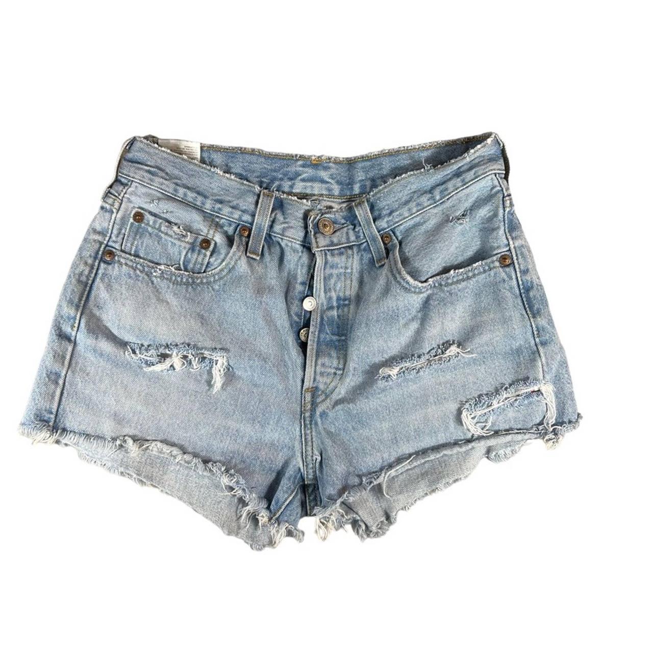 Levi's 501 light wash distressed denim cutoff shorts hotsell