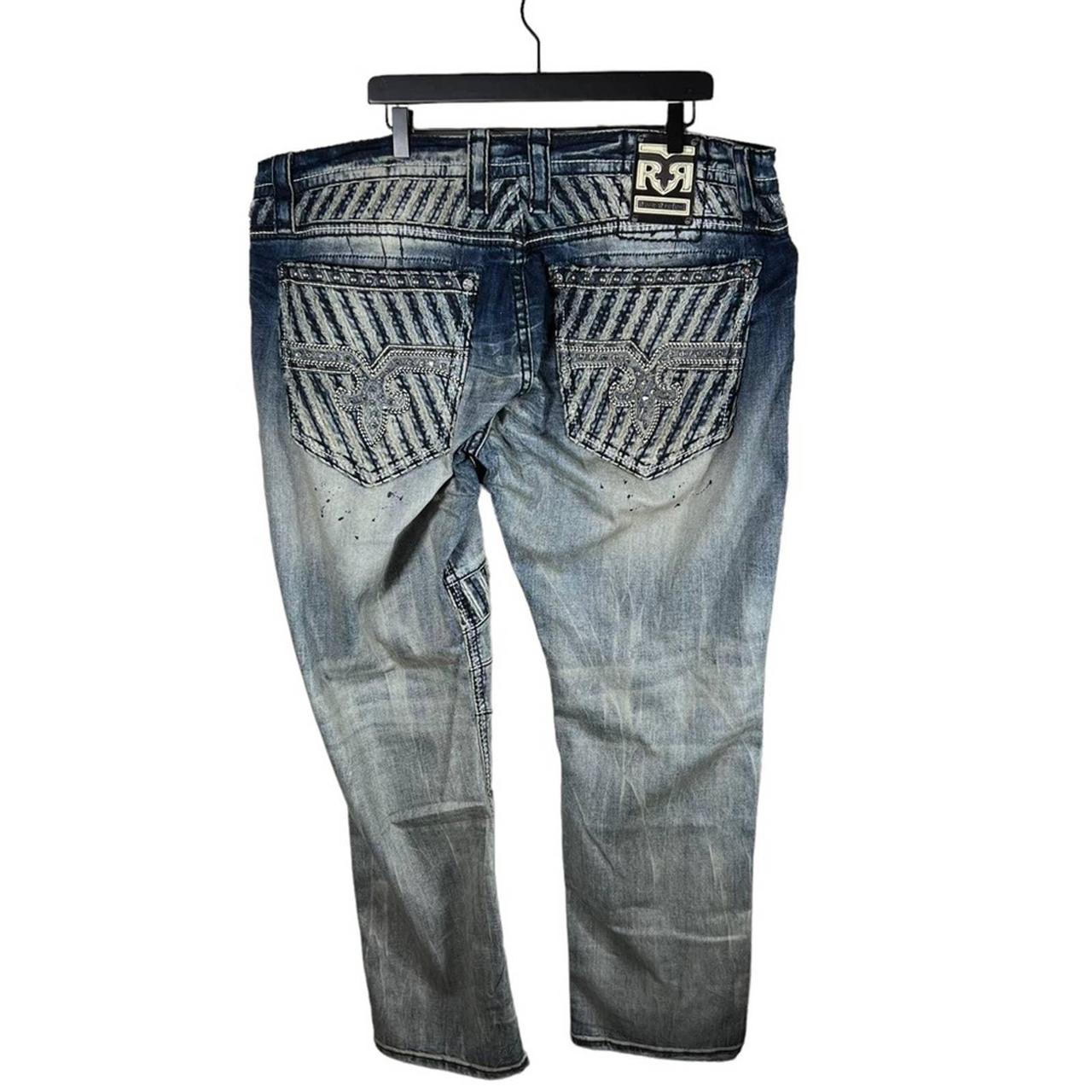 Rock Revival Men Distressed Ripped sold Pants James Biker Acid Washed Jeans