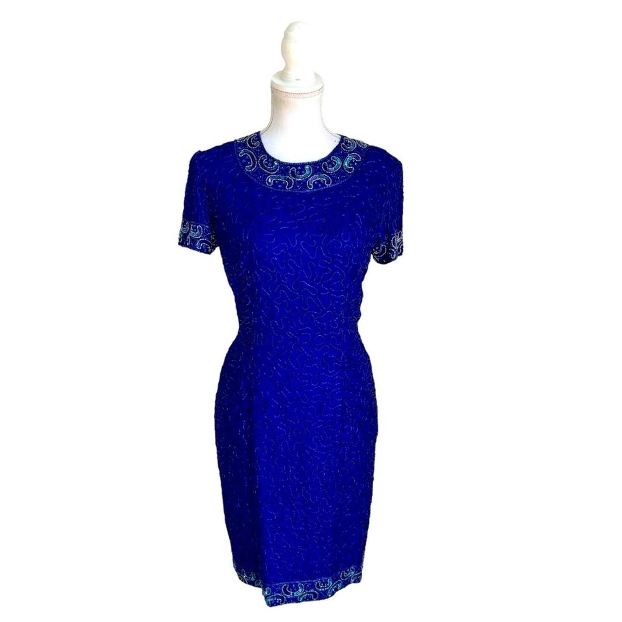 Vintage Adriana Papell Royal Blue Silk Beaded