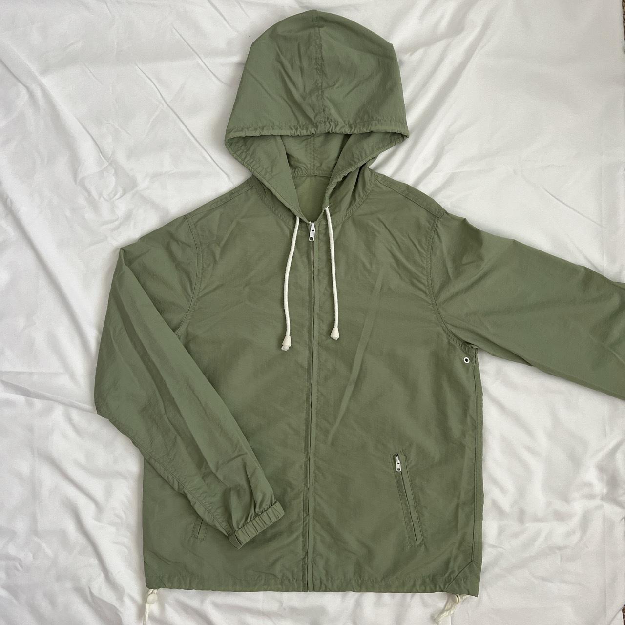 Sage green windbreaker jacket Drawstring on Depop