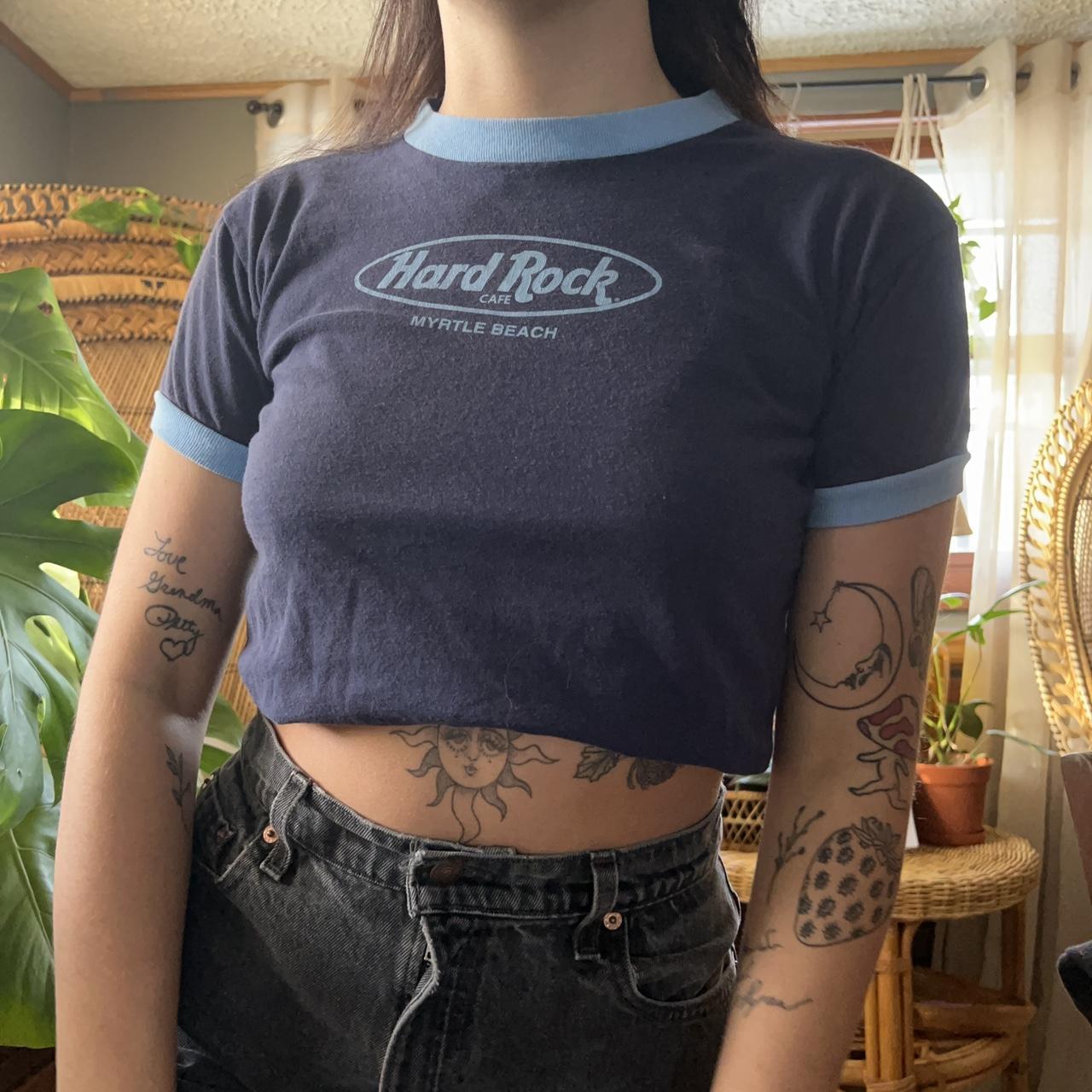 Hard Rock Cafe Women's Navy and Blue T-shirt