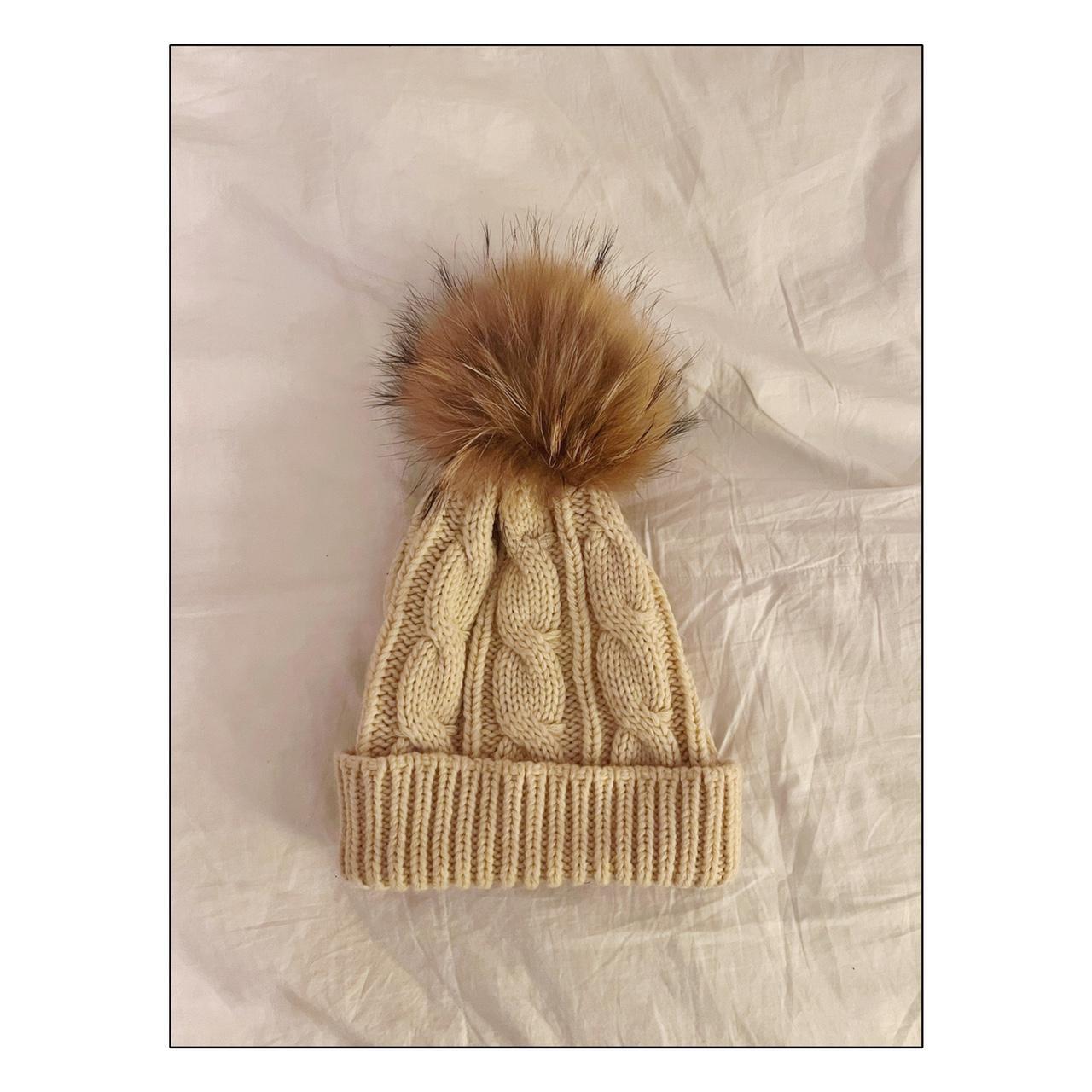 Fantastic cream winter hat with real fur *branded... Depop