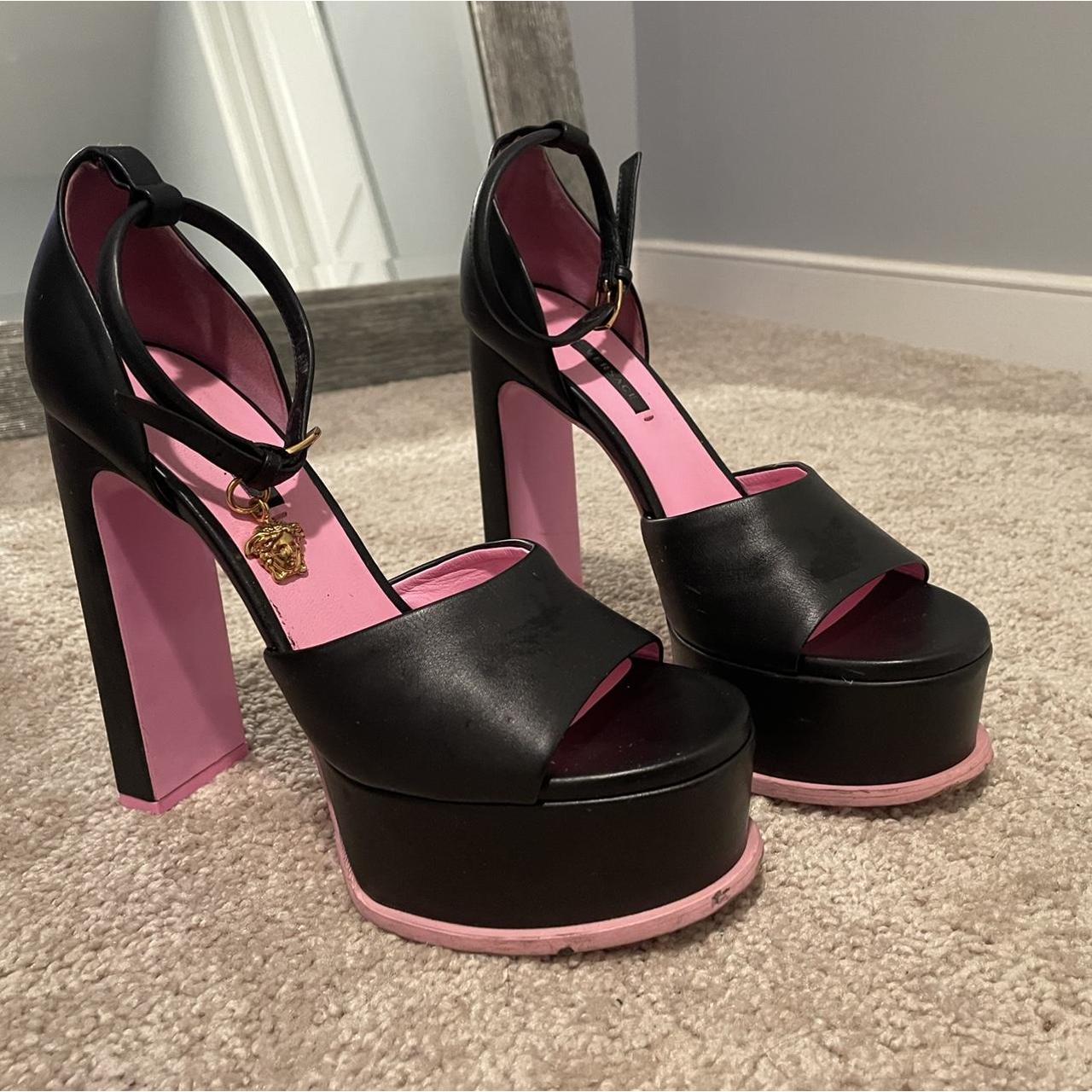 Versace chunky pink and black platform heels. | Depop