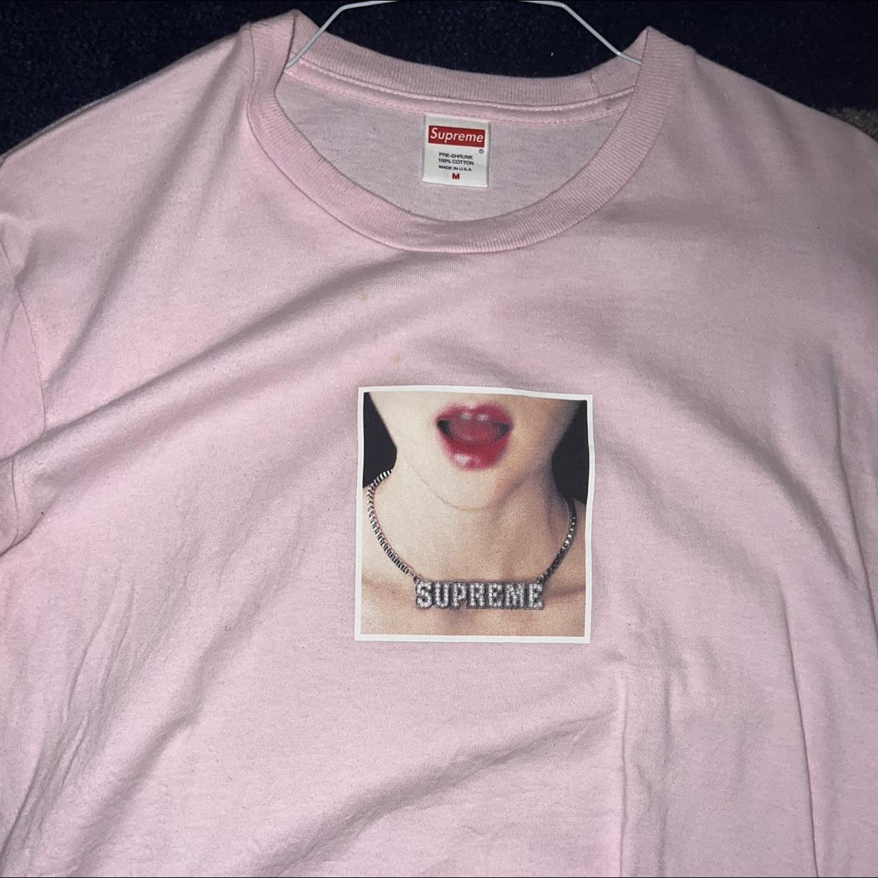 Pink Supreme -Necklace tee Good condition Minor flaws - Depop