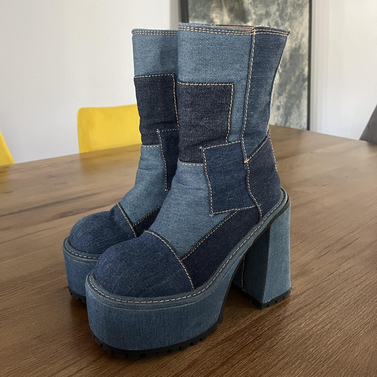 Denim platform boots, Size US 7, Slight stain as...