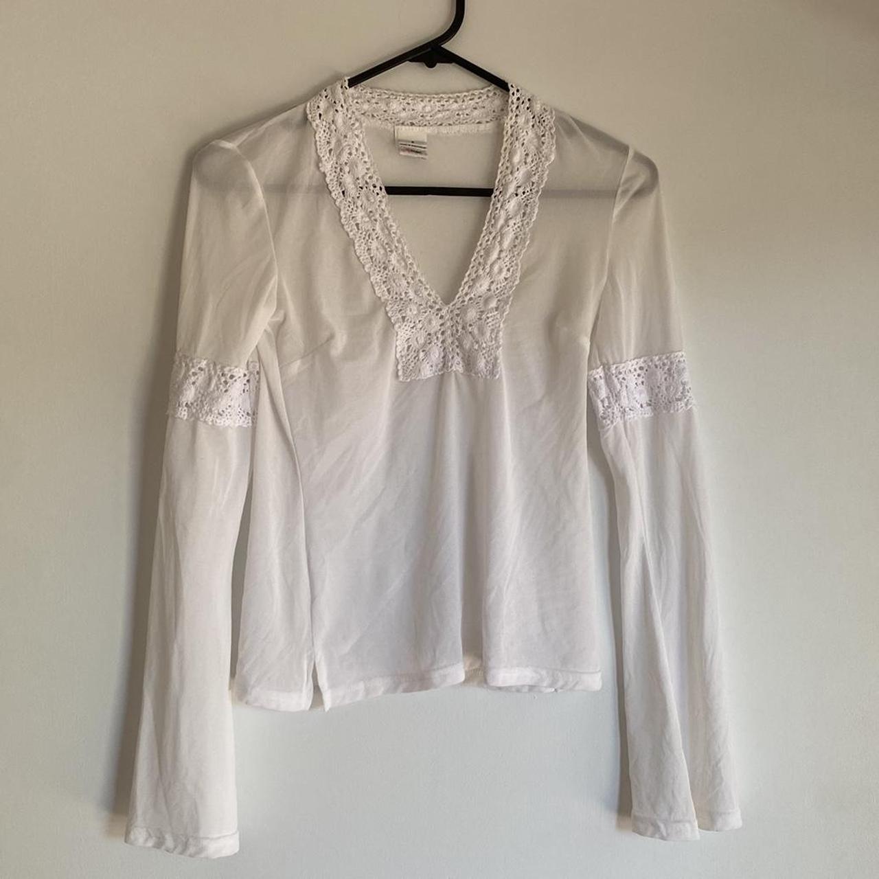 see through mesh white v neck top - vintage target -... - Depop