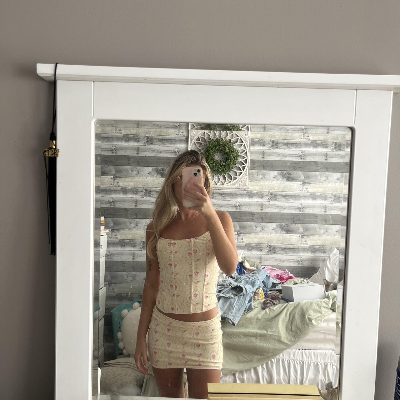 edikted yellow floral corset/skirt set whole set... Depop