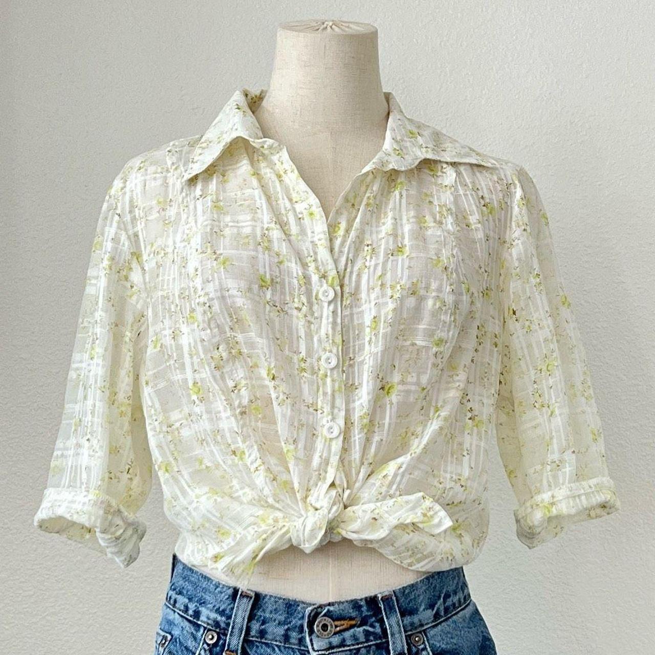 Retro Y2K Sheer Floral Prarie Print Button Front Depop