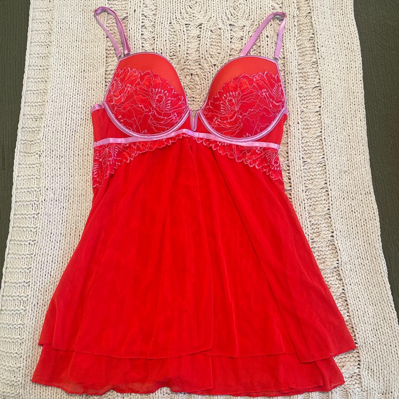 AUDEN HOT RED AND LILAC BABYDOLL LINGERIE DRESS... - Depop